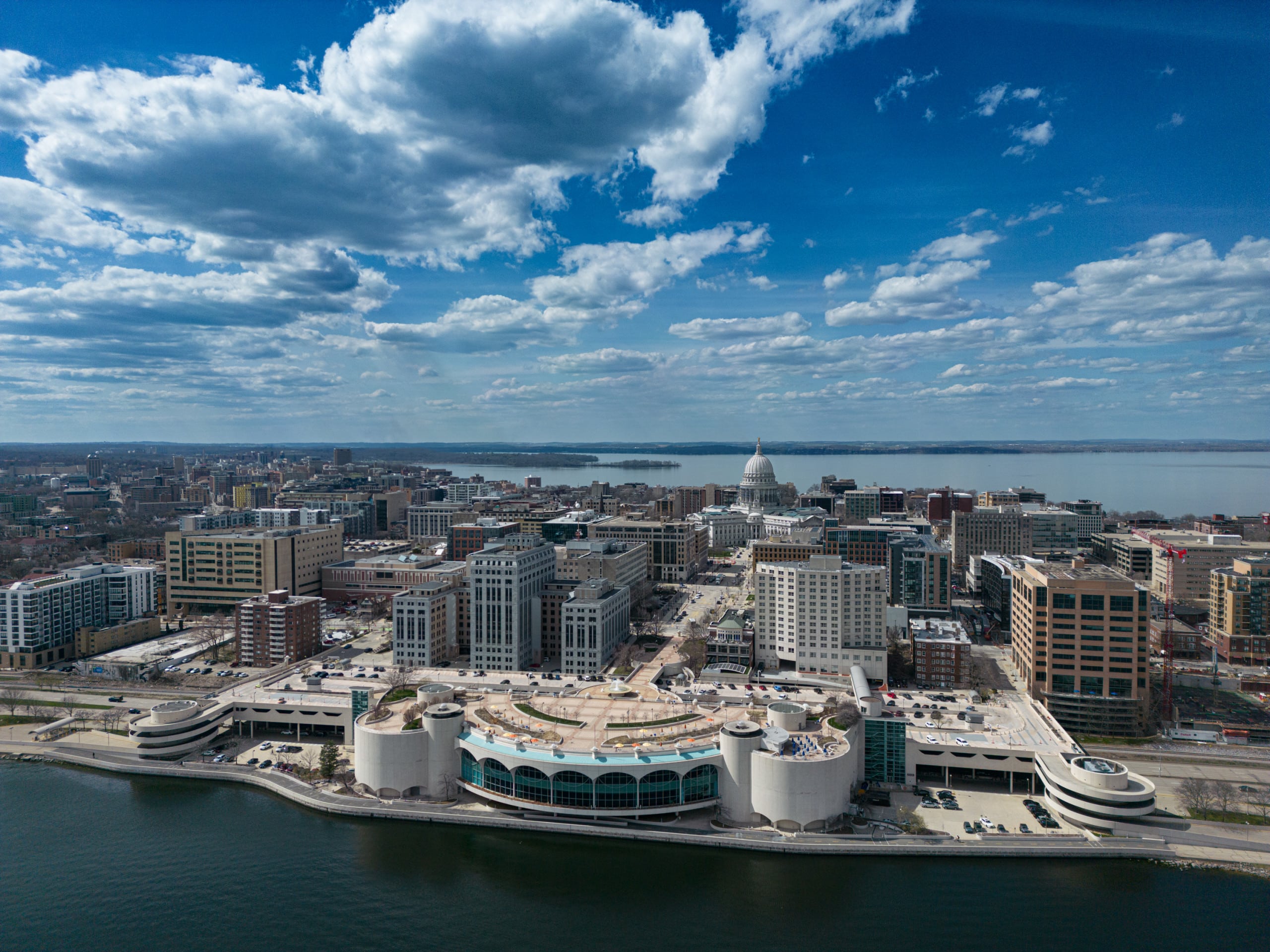 Madison and Monona Terrace from sky